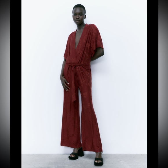 Zara Pants - Zara Burgundy Jacquard Jumpsuit